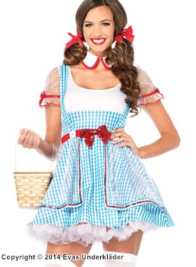 Dorothy aus dem Zauberer von Oz, Kostüm-Kleid, Pailletten, Schachbrettmuster